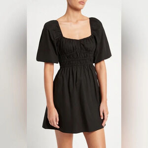 FAITHFULL THE BRAND Marinelli Mini Dress square neck LBD short sleeve puff black